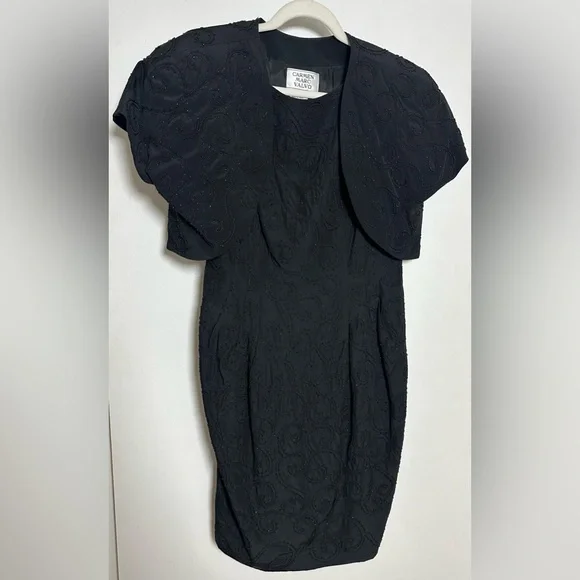 Carmen Marc Valvo Two-Piece Dress + BoleroBlack Embroidered SilkSize 12